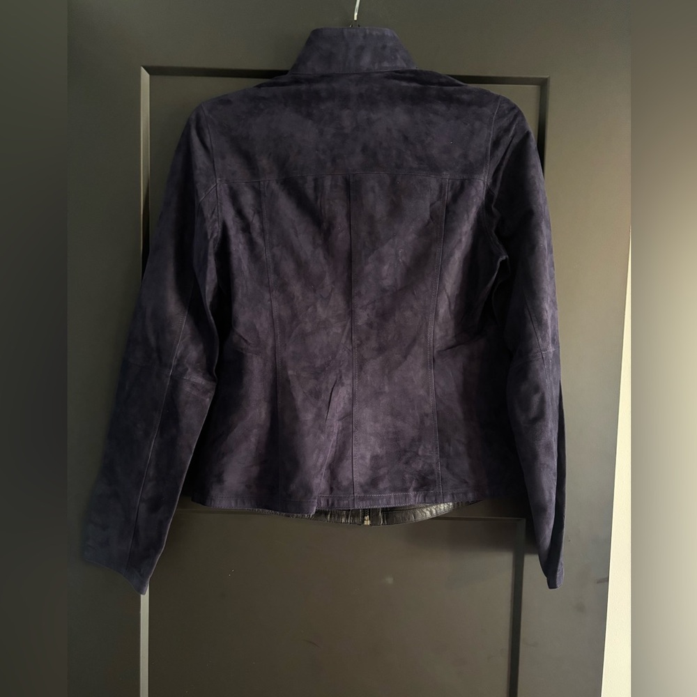 Suede Lambskin Leather Jacket Navy Valiant Paris Zip Up blazer coat NWT NEW - Picture 6 of 11